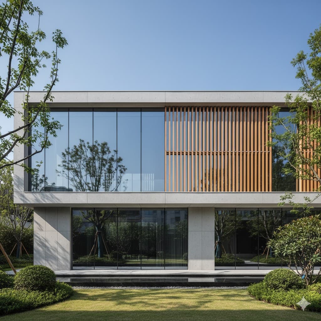 Close-up of a modern building facade